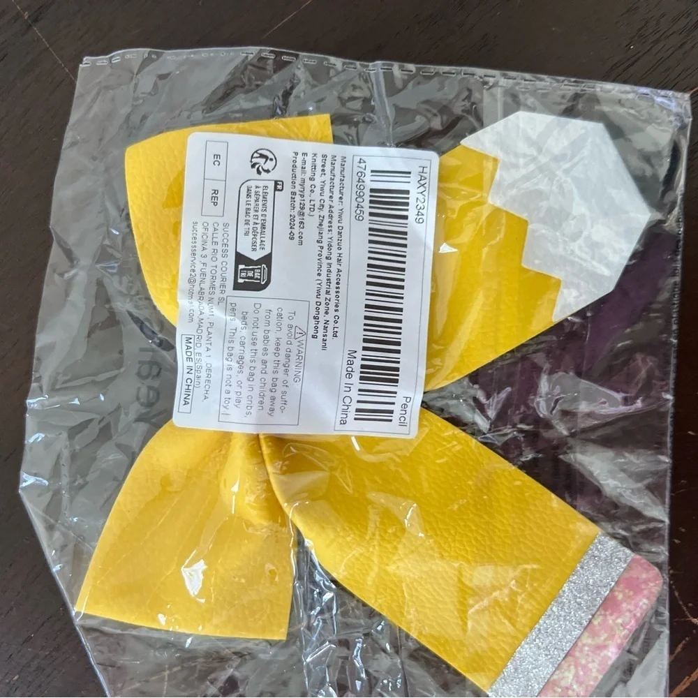 NIP 1 piece Back To School Yellow Pencil Shaped Bow Hairpin